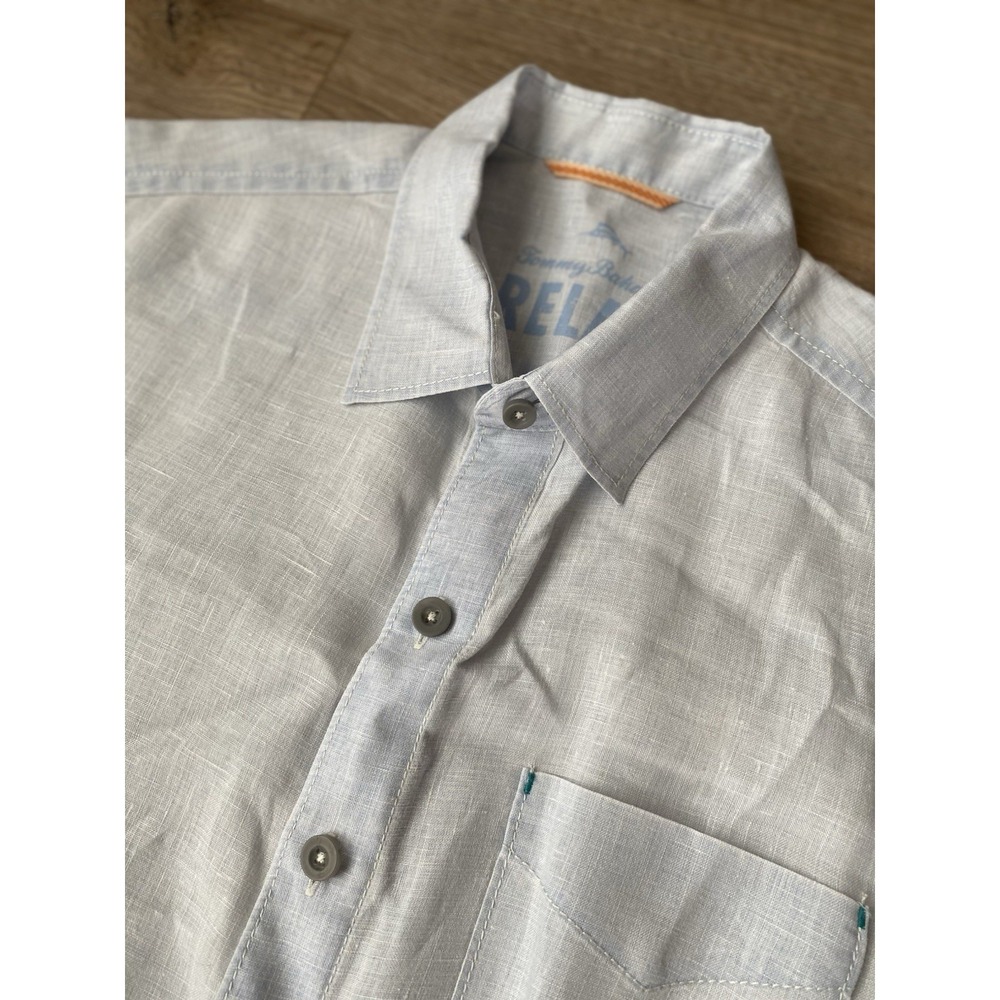 Tommy‎ Bahama Men's M Blue Linen Button Up Shirt Long Sleeve